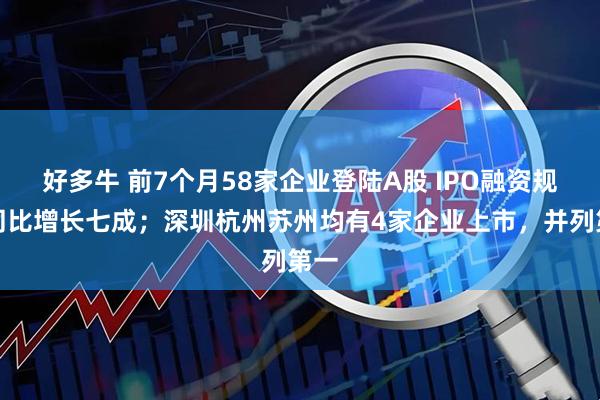 好多牛 前7个月58家企业登陆A股 IPO融资规模同比增长七成；深圳杭州苏州均有4家企业上市，并列第一